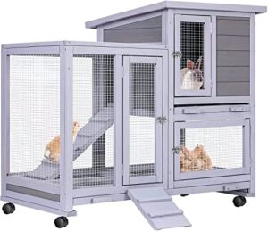 ocosolo rabbit hutch, rabbit cage with run indoor bunny hutch outdoor rabbit house with deeper no leak trays(oc-a1)