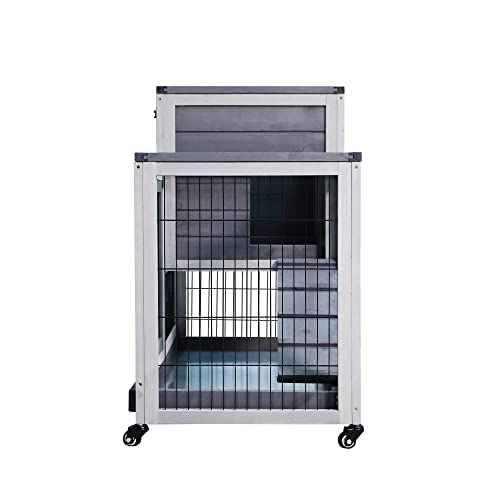 OCOSOLO Rabbit Hutch, Rabbit Cage with Run Indoor Bunny Hutch Outdoor Rabbit House with Deeper No Leak Trays(OC-A1)