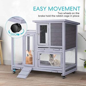 OCOSOLO Rabbit Hutch, Rabbit Cage with Run Indoor Bunny Hutch Outdoor Rabbit House with Deeper No Leak Trays(OC-A1)