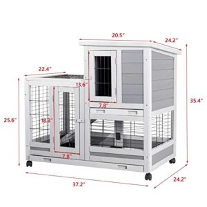 OCOSOLO Rabbit Hutch, Rabbit Cage with Run Indoor Bunny Hutch Outdoor Rabbit House with Deeper No Leak Trays(OC-A1)