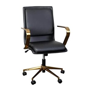 flash furniture james mid-back designer executive office chair - black leathersoft upholstery - brushed gold base and arms - height adjustable 360° swivel seat