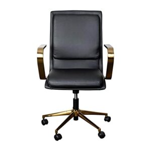 Flash Furniture James Mid-Back Designer Executive Office Chair - Black LeatherSoft Upholstery - Brushed Gold Base and Arms - Height Adjustable 360° Swivel Seat