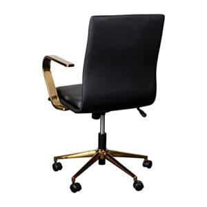 Flash Furniture James Mid-Back Designer Executive Office Chair - Black LeatherSoft Upholstery - Brushed Gold Base and Arms - Height Adjustable 360° Swivel Seat