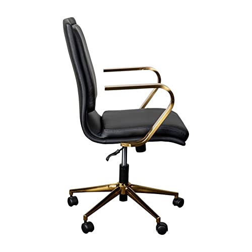 Flash Furniture James Mid-Back Designer Executive Office Chair - Black LeatherSoft Upholstery - Brushed Gold Base and Arms - Height Adjustable 360° Swivel Seat