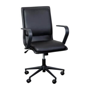 flash furniture james mid-back designer executive office chair - black leathersoft upholstery - black base and arms - height adjustable 360° swivel seat