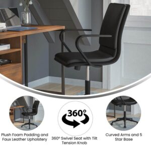 Flash Furniture James Mid-Back Designer Executive Office Chair - Black LeatherSoft Upholstery - Black Base and Arms - Height Adjustable 360° Swivel Seat