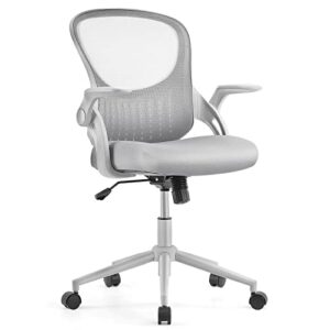 sweetcrispy task swivel rolling lumbar support/flip-up arms, study, bedroom adjustable height home office desk ergonomic mesh computer chair, grey