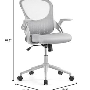 Sweetcrispy Task Swivel Rolling Lumbar Support/Flip-up Arms, Study, Bedroom Adjustable Height Home Office Desk Ergonomic Mesh Computer Chair, Grey