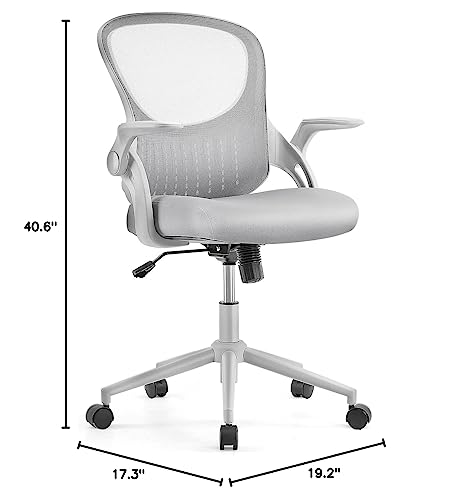 Sweetcrispy Task Swivel Rolling Lumbar Support/Flip-up Arms, Study, Bedroom Adjustable Height Home Office Desk Ergonomic Mesh Computer Chair, Grey