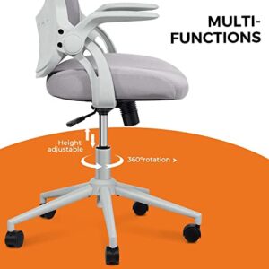 Sweetcrispy Task Swivel Rolling Lumbar Support/Flip-up Arms, Study, Bedroom Adjustable Height Home Office Desk Ergonomic Mesh Computer Chair, Grey