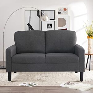 beey modern love seat sofas 53" small loveseat sofa linen fabric tufted loveseat sofa for living room bedroom small apartment in dark grey