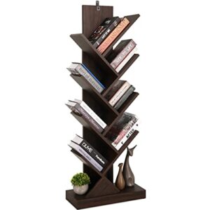 tree bookshelf, 8 shelf tree bookcase, space saving storage rack for cds/movies/books, book tree organizer shelves for living room, bedroom, office, maxi load 26lbs(/tier)