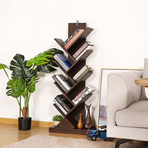 Tree Bookshelf, 8 Shelf Tree Bookcase, Space Saving Storage Rack for CDs/Movies/Books, Book Tree Organizer Shelves for Living Room, Bedroom, Office, Maxi Load 26lbs(/Tier)