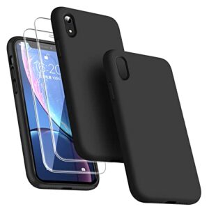 dssairo [3 in 1 for iphone xr case, with 2 pack screen protector, liquid silicone slim shockproof protective phone case 6.1 inch [microfiber lining] (black)…