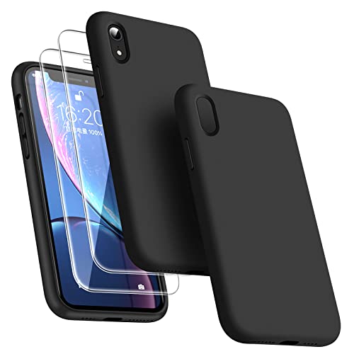 Dssairo [3 in 1 for iPhone Xr Case, with 2 Pack Screen Protector, Liquid Silicone Slim Shockproof Protective Phone Case 6.1 inch [Microfiber Lining] (Black)…