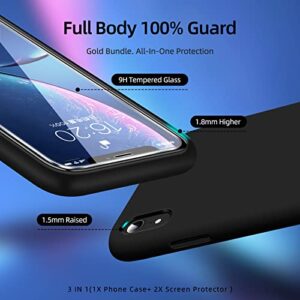 Dssairo [3 in 1 for iPhone Xr Case, with 2 Pack Screen Protector, Liquid Silicone Slim Shockproof Protective Phone Case 6.1 inch [Microfiber Lining] (Black)…