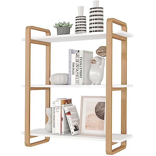 RELAHOGAR 3 Tier Solid Wood Bookshelf,Wall Mount Bathroom Towel Rack,Kitchen Organizer Shelf,Use in Living Room,Office,Kitchen,Bedroom