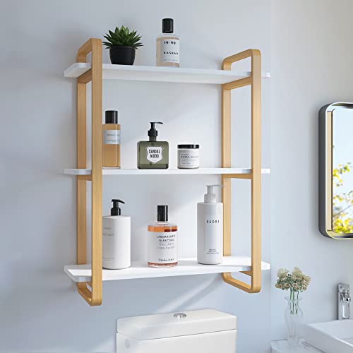 RELAHOGAR 3 Tier Solid Wood Bookshelf,Wall Mount Bathroom Towel Rack,Kitchen Organizer Shelf,Use in Living Room,Office,Kitchen,Bedroom