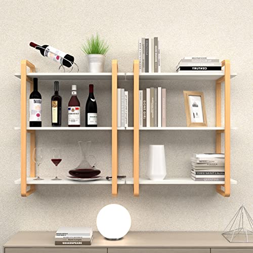 RELAHOGAR 3 Tier Solid Wood Bookshelf,Wall Mount Bathroom Towel Rack,Kitchen Organizer Shelf,Use in Living Room,Office,Kitchen,Bedroom