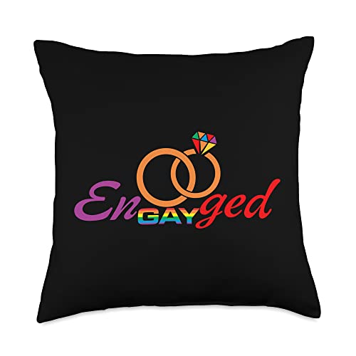 Hadley Designs Cute Engayged, Funny Rainbow Gay Pride for Men Women Throw Pillow, 18x18, Multicolor