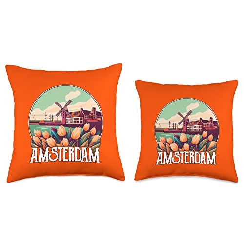 Amsterdam Cityscape Tulip Netherlands Holland Souvenir Throw Pillow