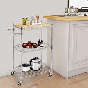 SLNFXC 3 Tier Kitchen & Microwave Trolley 60x35x85CM Storage Rack Wood & Chrome Utility Storage Trolley