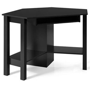 IFANNY Corner Computer Desk, Triangle Corner Desk with Keyboard Tray and Storage Shelves, Compact Corner Writing Desk, Work Desk for Home Office, Small Corner Desks for Small Spaces(Black)