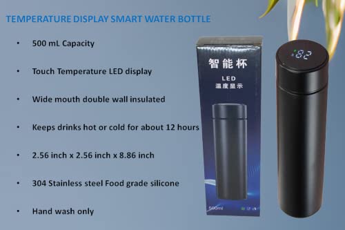 KD Double Wall Vacuum Flask, LED Temperature Display, 500 mL Stainless Steel Smart Water Bottle, Insulated, Coffee Mug, Tea Thermos (Black)