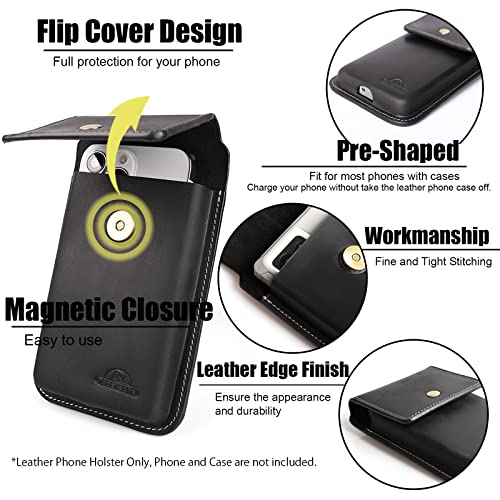 Topstache X-Large Leather Phone Holster for Belt,S23 Ultra S23 Plus Belt Clip Holder for Men,Leather Phone Pouch for iPhone 14 Pro Max,Universal Smartphone Holster for Phone with Protective Case