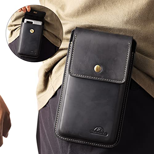 Topstache X-Large Leather Phone Holster for Belt,S23 Ultra S23 Plus Belt Clip Holder for Men,Leather Phone Pouch for iPhone 14 Pro Max,Universal Smartphone Holster for Phone with Protective Case