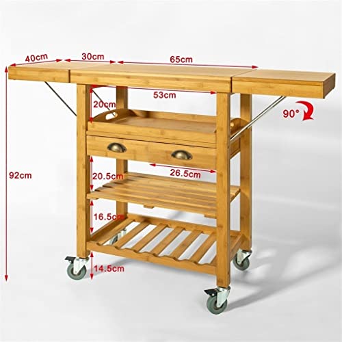 XXXDXDP Extendable Kitchen Trolley Cart with 2 Folding Hinged Side Boards Removable Tray