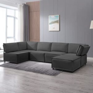 cecer u shaped modular sectional sofa, l shaped convertible couch sofa, queen sleeper sofa, variable modular oversized couches for living room, dark grey