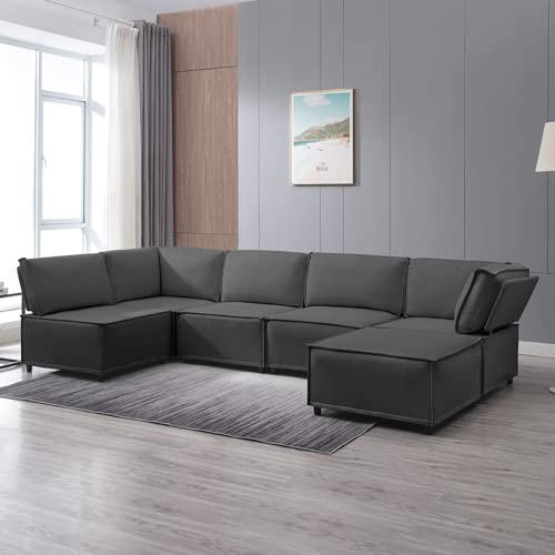 CECER U Shaped Modular Sectional Sofa, L Shaped Convertible Couch Sofa, Queen Sleeper Sofa, Variable Modular Oversized Couches for Living Room, Dark Grey