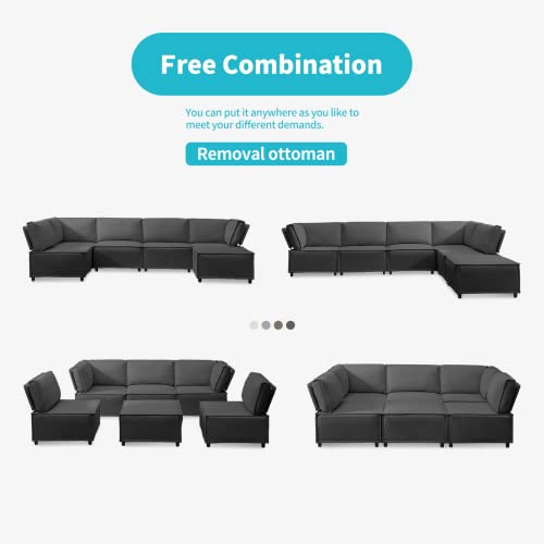 CECER U Shaped Modular Sectional Sofa, L Shaped Convertible Couch Sofa, Queen Sleeper Sofa, Variable Modular Oversized Couches for Living Room, Dark Grey