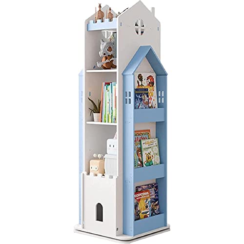 QQXX 360° rotatable Bookshelf,Children's Floor-Standing Display Shelf with Storage Racks on Both Sides Suitable for Family Study Dormitory Bedroom bookcases(3 Tier, Blue)