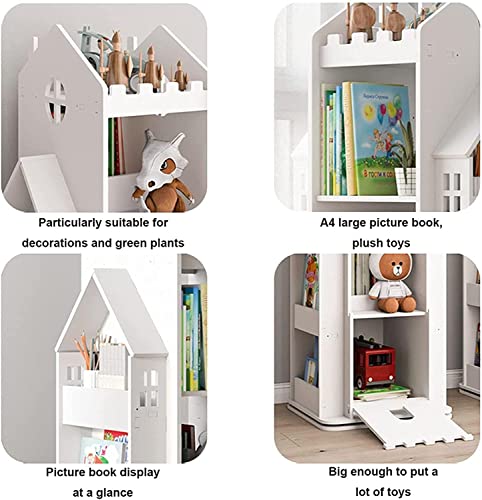 QQXX 360° rotatable Bookshelf,Children's Floor-Standing Display Shelf with Storage Racks on Both Sides Suitable for Family Study Dormitory Bedroom bookcases(3 Tier, Blue)