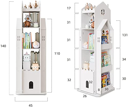 QQXX 360° rotatable Bookshelf,Children's Floor-Standing Display Shelf with Storage Racks on Both Sides Suitable for Family Study Dormitory Bedroom bookcases(3 Tier, Blue)