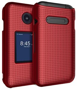 case for consumer cellular verve snap flip phone, nakedcellphone slim hard shell protector cover with grid texture for for z2336cc - red