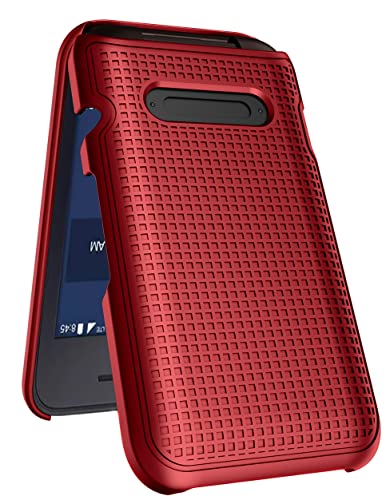 Case for Consumer Cellular Verve Snap Flip Phone, Nakedcellphone Slim Hard Shell Protector Cover with Grid Texture for for Z2336CC - Red