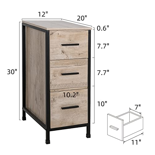 UEV Bathroom Drawer Organizer,Free Standing Single Vanity,Oak Nightstand,Vertical Dresser Storage Tower Vanity for Bedroom/Hallway/Entryway,Self-Assemble,3 Drawers