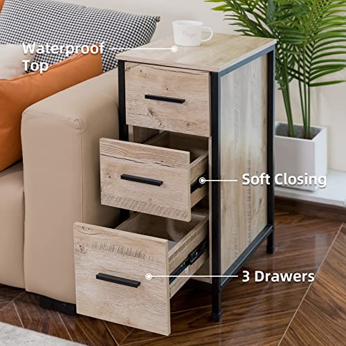 UEV Bathroom Drawer Organizer,Free Standing Single Vanity,Oak Nightstand,Vertical Dresser Storage Tower Vanity for Bedroom/Hallway/Entryway,Self-Assemble,3 Drawers