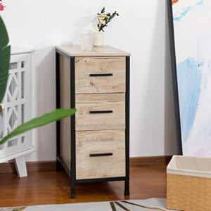 UEV Bathroom Drawer Organizer,Free Standing Single Vanity,Oak Nightstand,Vertical Dresser Storage Tower Vanity for Bedroom/Hallway/Entryway,Self-Assemble,3 Drawers