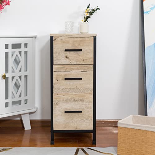 UEV Bathroom Drawer Organizer,Free Standing Single Vanity,Oak Nightstand,Vertical Dresser Storage Tower Vanity for Bedroom/Hallway/Entryway,Self-Assemble,3 Drawers