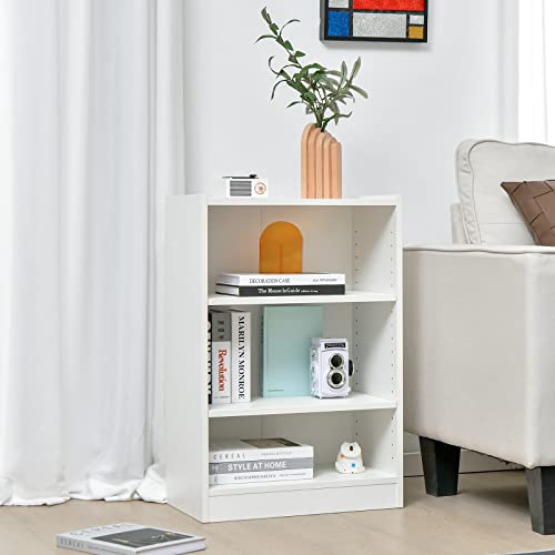 Giantex 3-Cube Bookcase White - 3-Tier Modern White Open Bookshelf with Adjustable Shelves, Anti-Tipping Device, Small Wood Cube Storage Organizer for Kid’s Room, Living Room, Bedroom