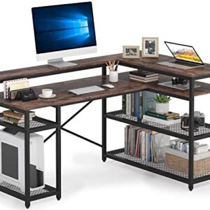 LITTLE TREE L-Shape Computer Desk with Shelves for Home Office,Brown