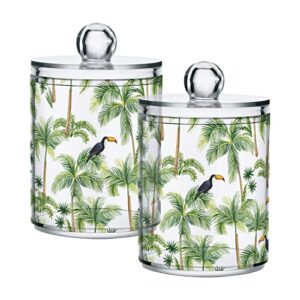 kigai cotton swabs organizer tropical plants palm qtip holder dispenser with lid apothecary jar set 2pcs reusable clear plastic cans for dry food