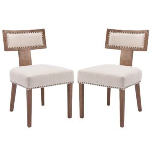 cimoo mid century modern dining chairs set of 2 linen upholstered dining chairs farmhouse dining room chairs with nailhead trim back wood legs, beige and natural