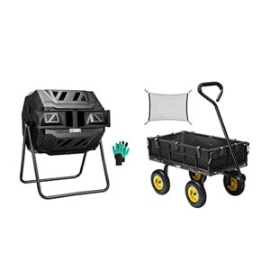 vivohome outdoor tumbling composter dual rotating batch compost tumblers and heavy duty 400lb steel garden cart with liner,removable sides and 8 inch wheels (black)