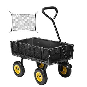 VIVOHOME Outdoor Tumbling Composter Dual Rotating Batch Compost Tumblers and Heavy Duty 400Lb Steel Garden Cart with Liner,Removable Sides and 8 inch Wheels (Black)