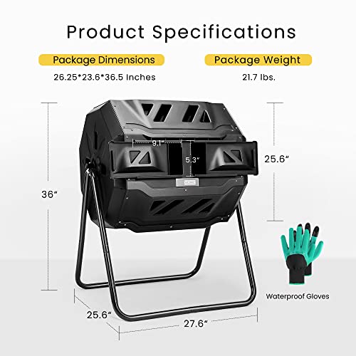 VIVOHOME Outdoor Tumbling Composter Dual Rotating Batch Compost Tumblers and Heavy Duty 400Lb Steel Garden Cart with Liner,Removable Sides and 8 inch Wheels (Black)